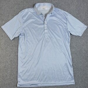 Collars & Co Mens Large Blue White Grid Check Short Sleeve Golf Polo Shirt
